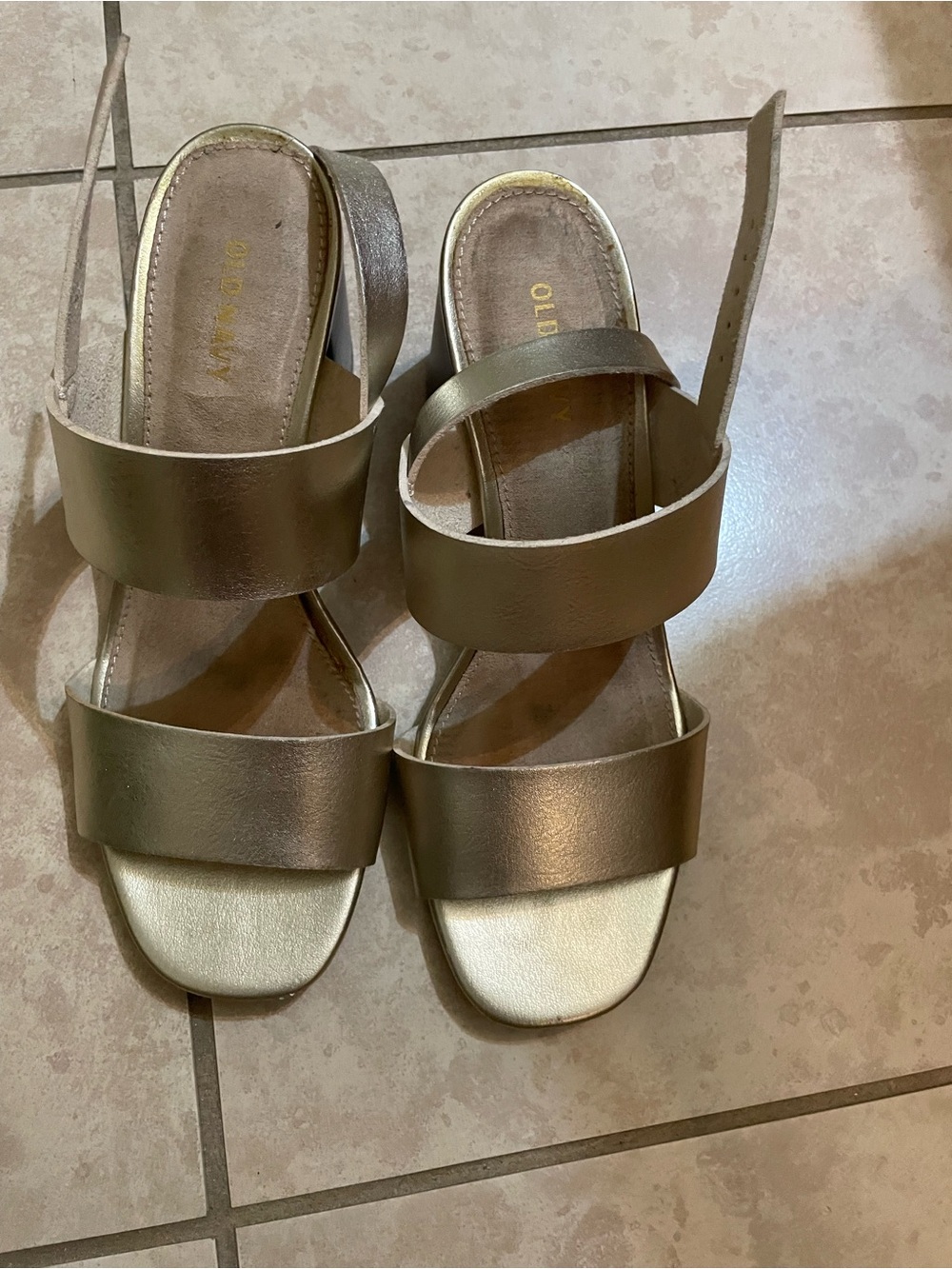 Old Navy Metallic Gold Double-Strap Slide Heels